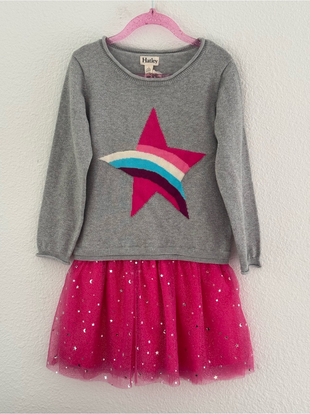 Hatley Rainbow Star Tulle Dress Metallic Silver Pink School Outfit